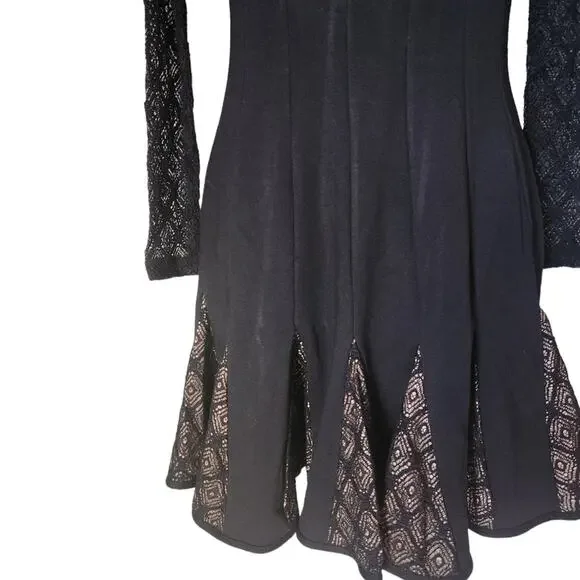 Catherine Malandrino Dress Size 4 Black Lace Long Sleeves Fit & Flare - Picture 5 of 9